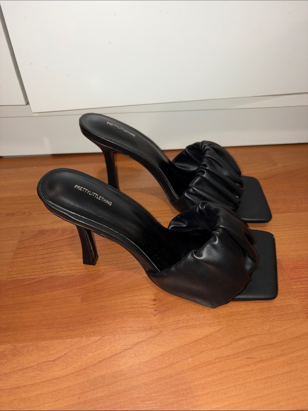 Black Ruched Square-Toe Mule